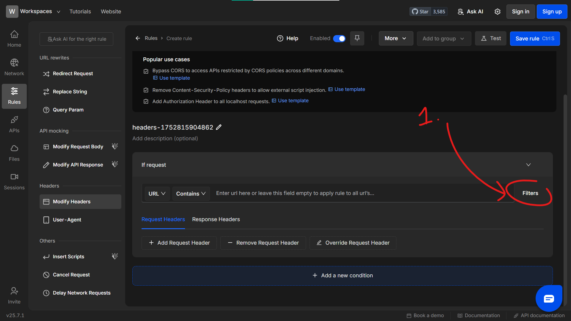 Create Requestly rule step 1