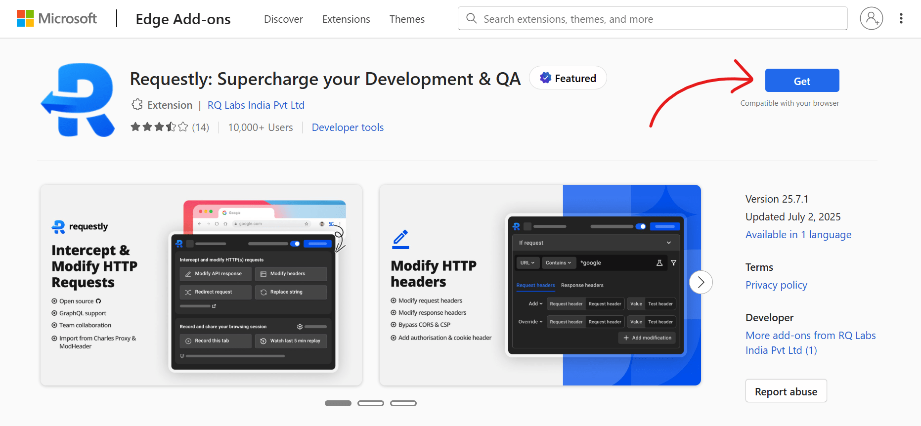 Install Requestly on Edge