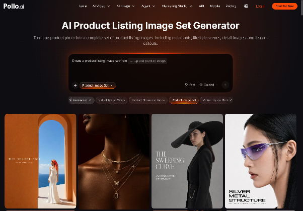 Pollo AI's AI Product Listing Image Set Generator page
