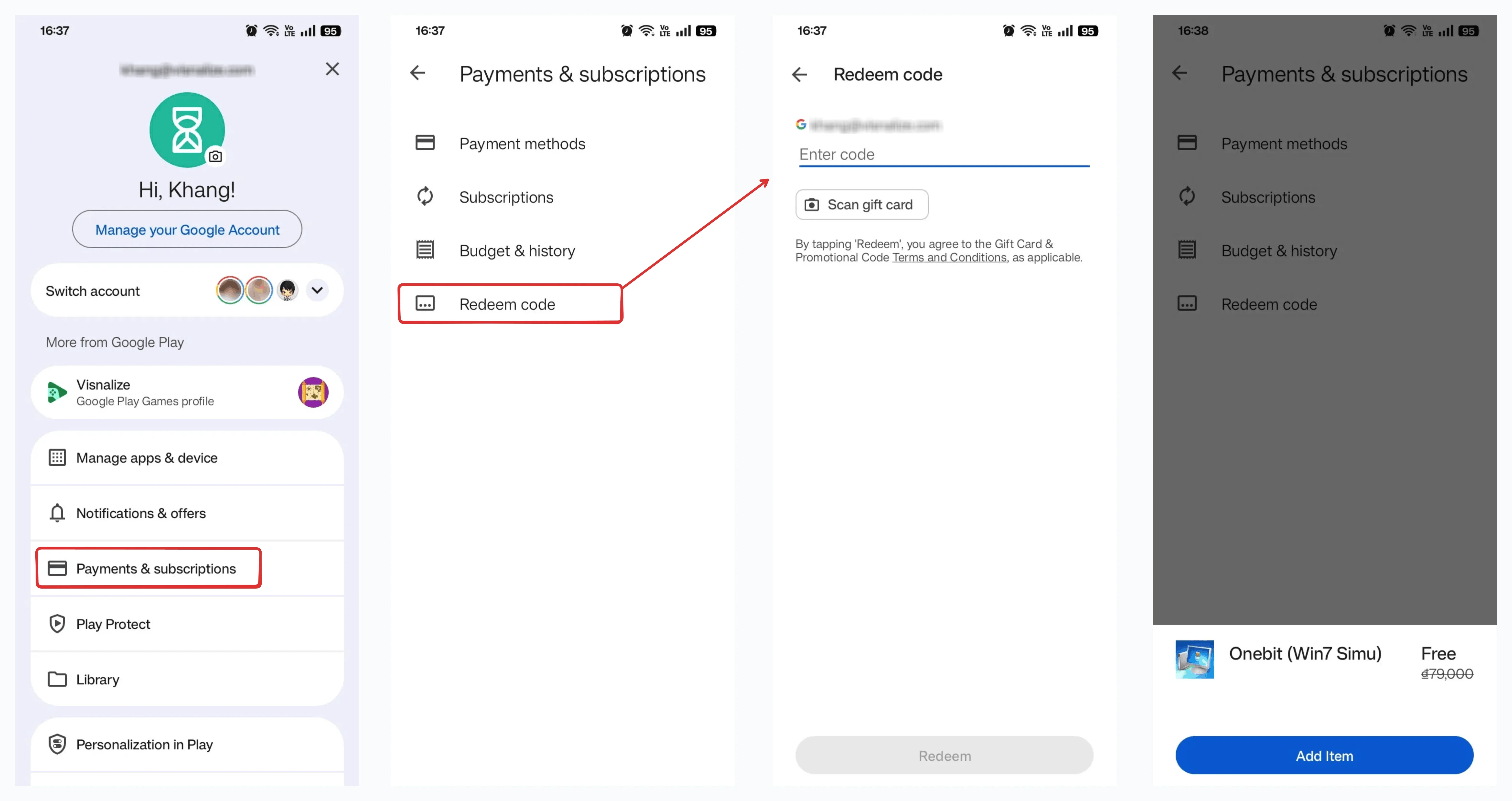 Redeem code on Android